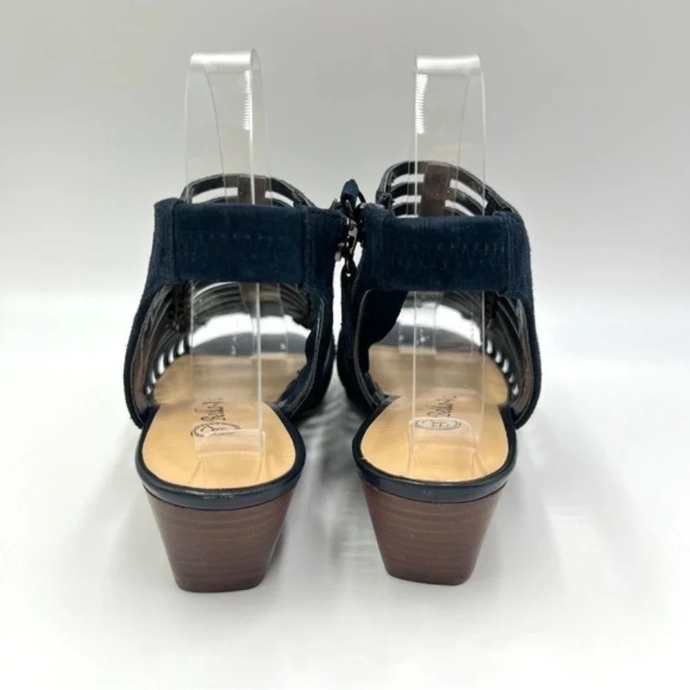 6W 6 WIDE WIDTH Bella Vita Pacey Navy Blue Suede Leather Gladiator Wedge Sandals